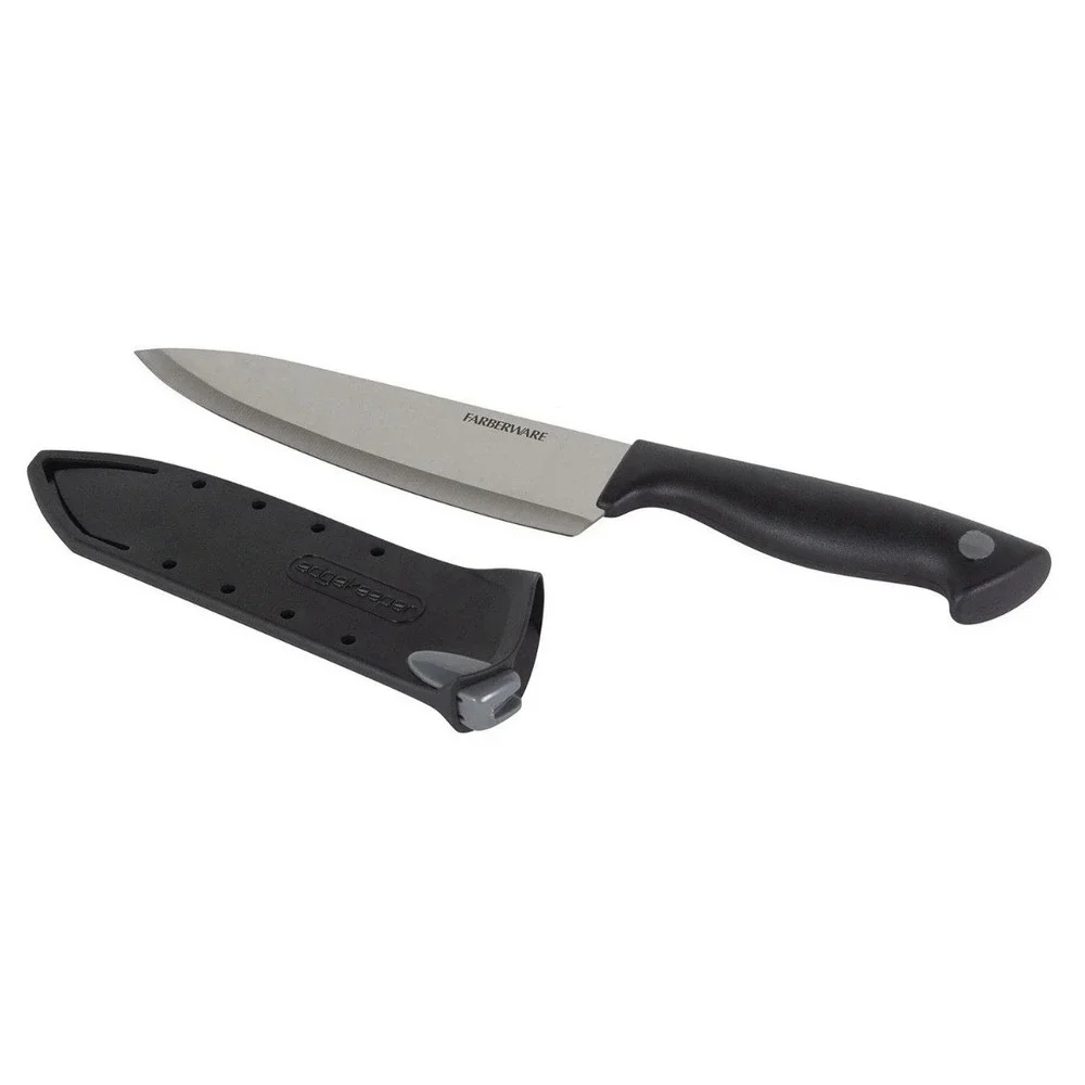Farberware Chef Knife 6 inch EdgeKeeper Self-Sharpening Sleeve Black 530175 New